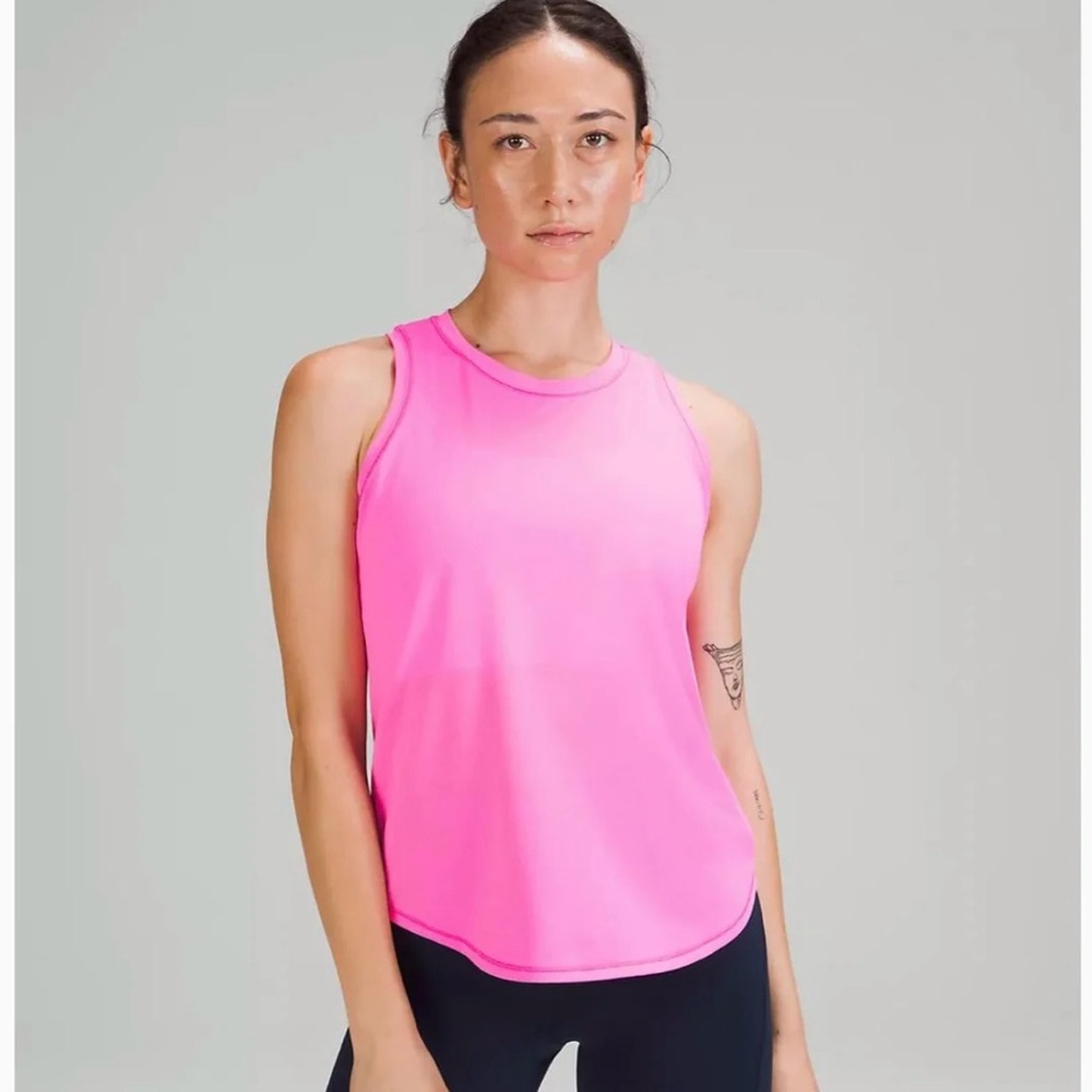 Lululemon high neck run train top pink